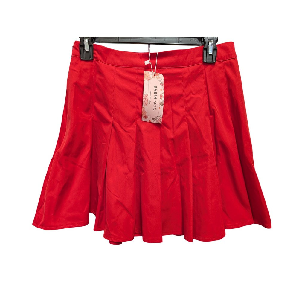 SHEIN MOD Pleated Mini Skirt Womens Size 6 Red New With Tags Retro Preppy